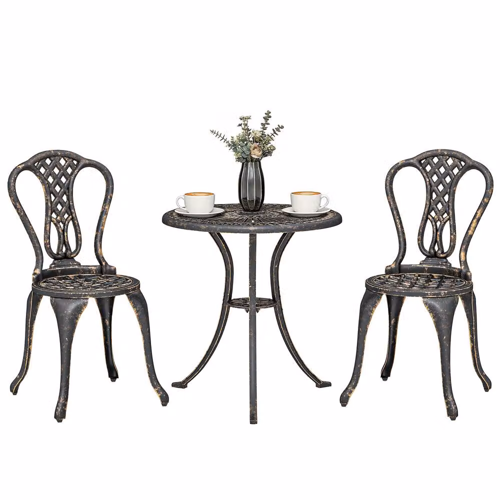 OUTSUNNY Cast Aluminium Outdoor Bistro Set for 2, Brown and Bronze – 2