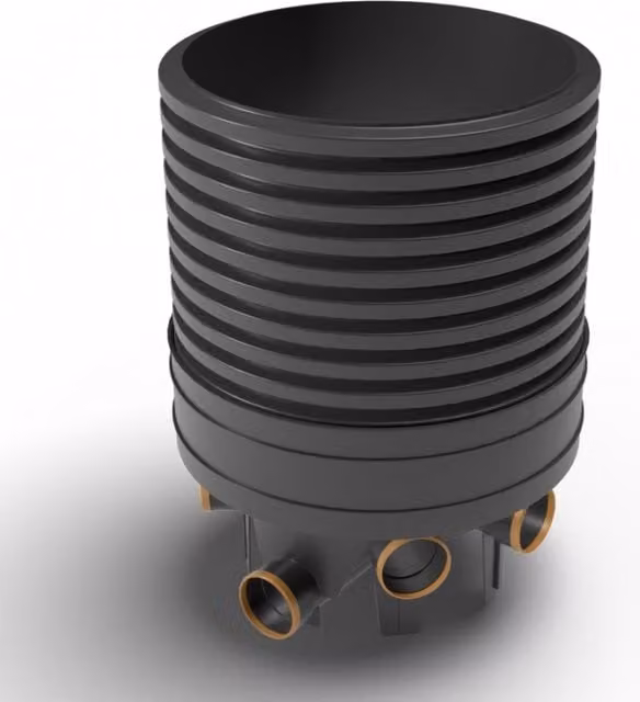 Turtle Enviro Plastic Inspection Chamber Set in Orange and Black, Diameter: 600 mm, Depth: 1020 mm, with 110 mm Channel and 110 mm Inlets