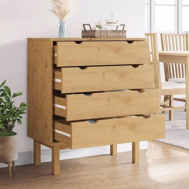 Berkfield Home Beautiful OTTA Solid Wood Pine Drawer Cabinet in Light Brown, W: 76.5 cm, D: 39.5 cm, H: 90 cm – 1