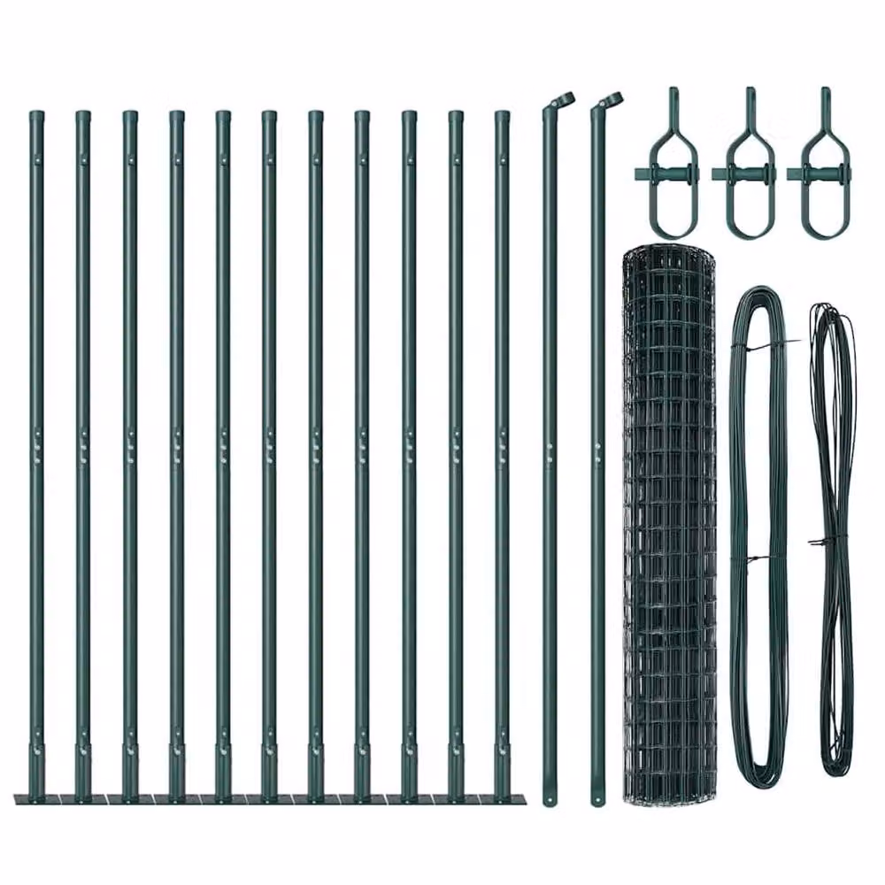 Berkfield Home Euro Fence with 13 Flanged Posts, Galvanised Steel, Green, H: 120 cm, W: 25 m – 5