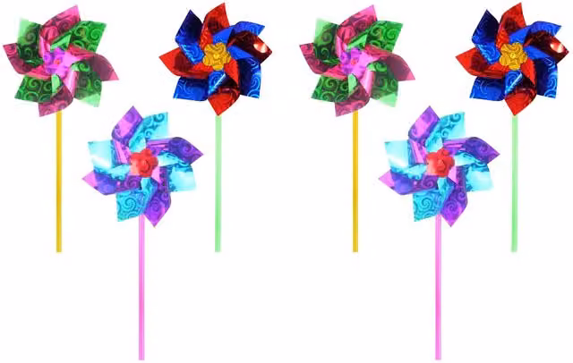 Henbrandt 6 Pack Multicolour Holographic Foil Windmill Garden Decorations
