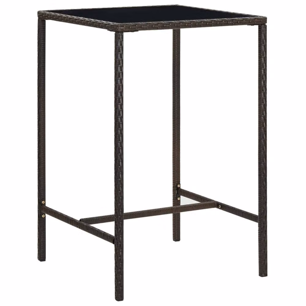 Berkfield Home Brown Poly Rattan and Glass Garden Bar Table, W/D/H: 70 x 70 x 110 cm – 2