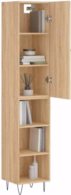 Berkfield Home Sonoma Oak Highboard in Brown and Beige, W/D/H: 34.5 x 34.0 x 180.0 cm