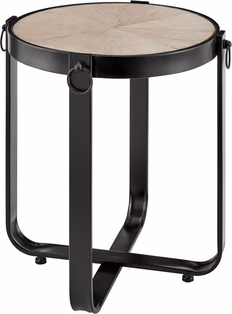 LIVIVO Kori Manchurian Ash Side Table with Industrial Metal Frame in Natural, W/D/H: 48 x 40 x 40 cm