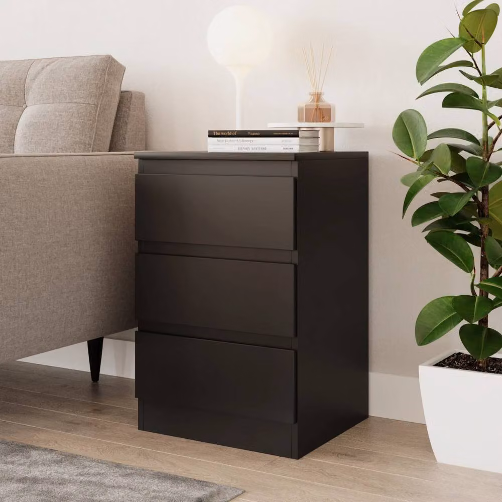 Kelvenix Modern 3 Drawer Wooden Bedroom Chest in Black Matt – 2