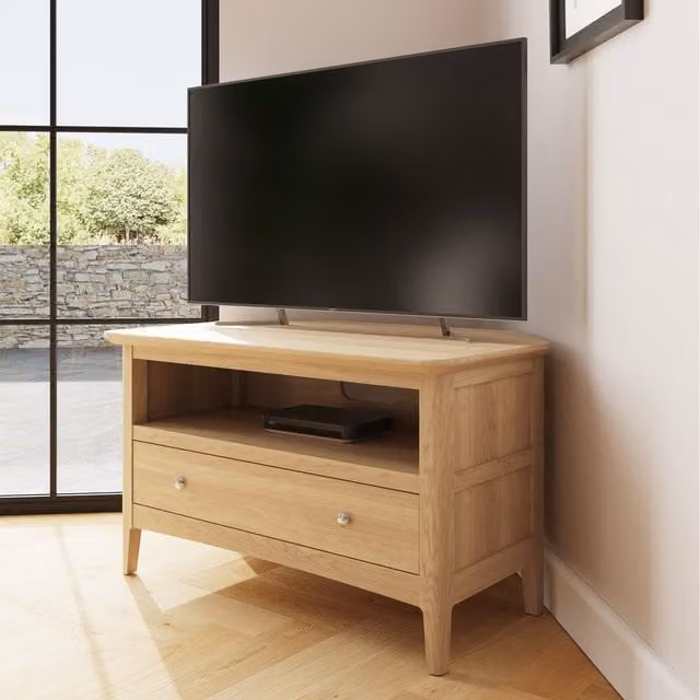 FWStyle Modern Ash 1 Drawer TV Unit in Beige with Brushed Handles and Cable Hole
