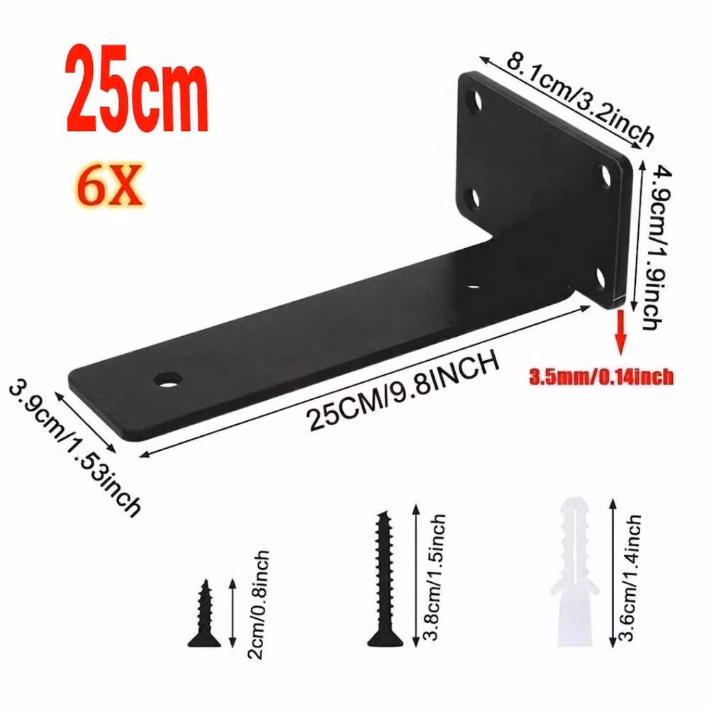 NESTLUNE 6-Piece Heavy Duty Metal Floating Shelf Brackets in Black Matt, W/D/H: 100 x 15 x 15 cm – 2