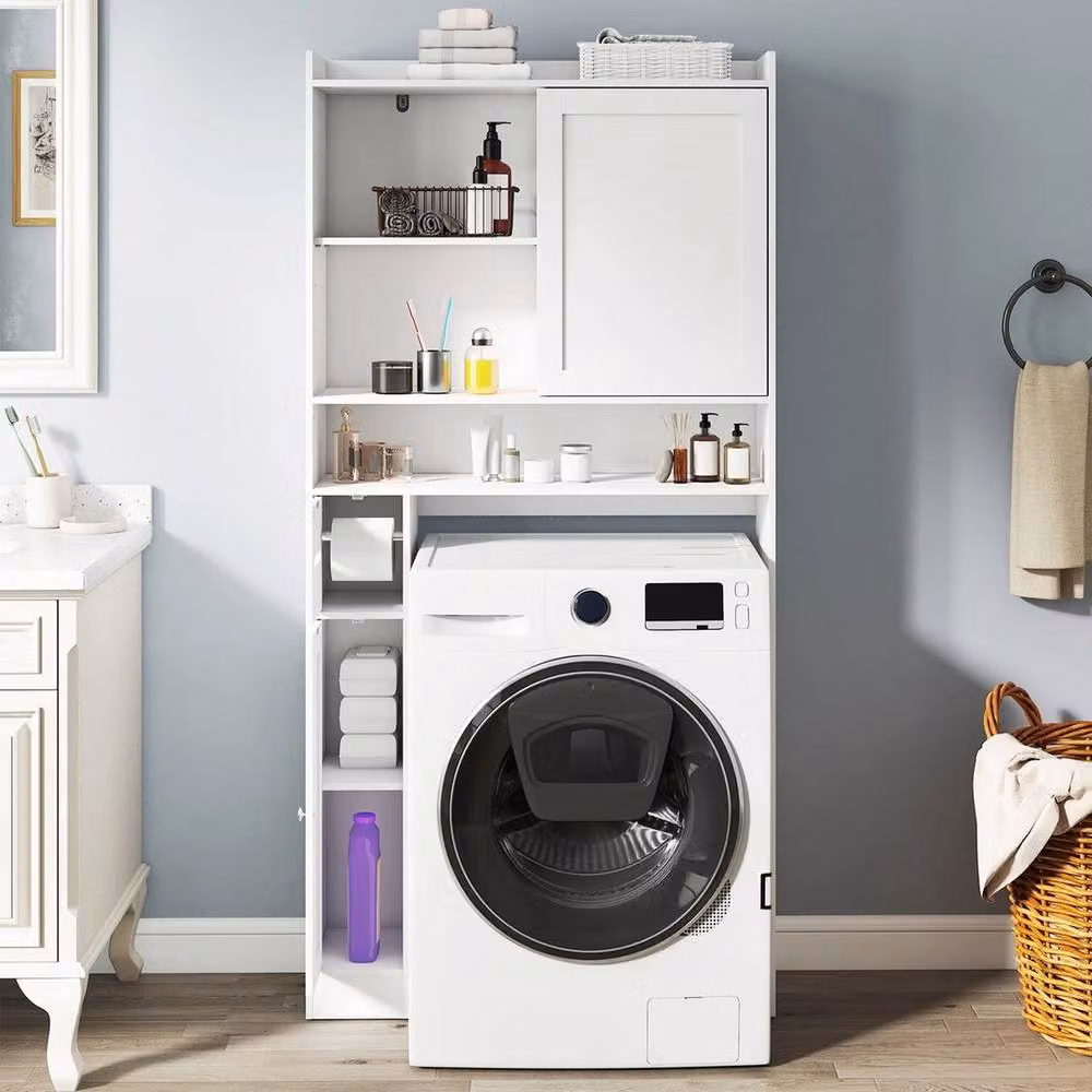 VOGREX White Sliding Door Over-Toilet Storage Cabinet with Internal Shelves – 3