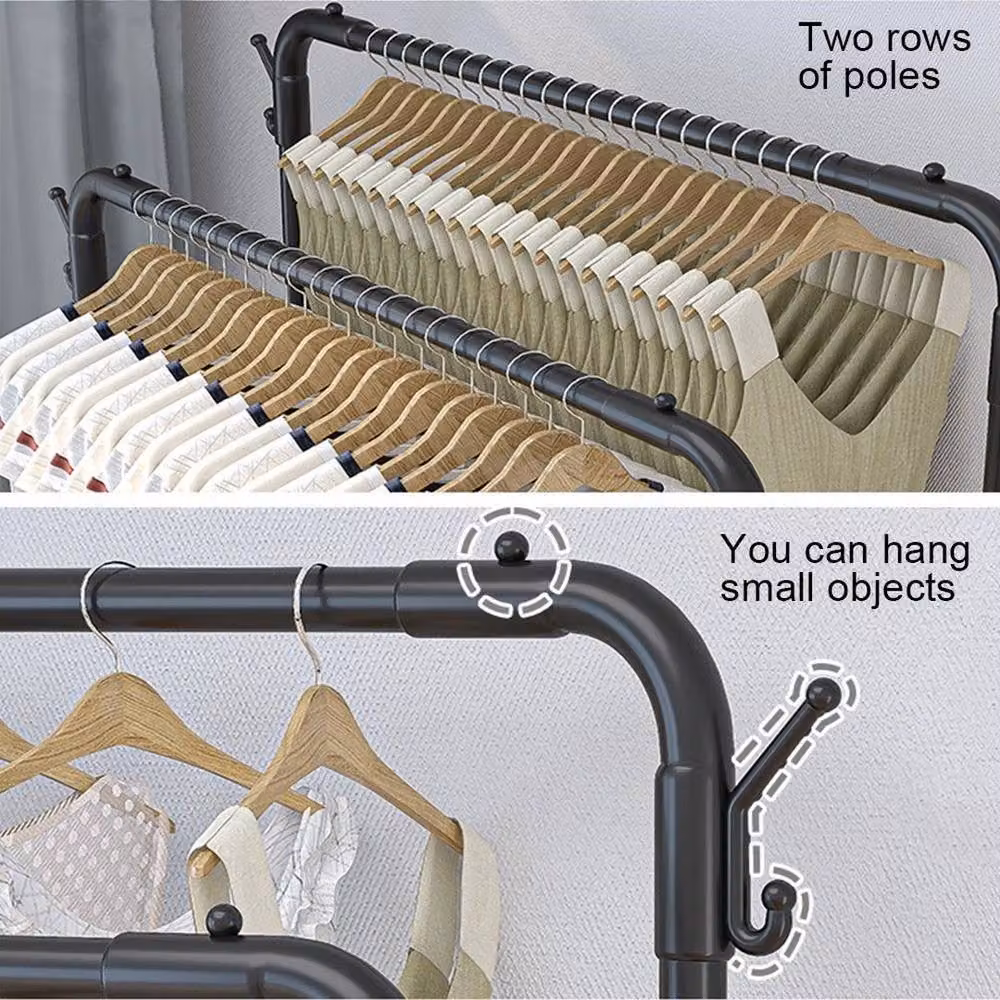 NESTLUNE Heavy Duty Double Clothes Rail Hanging Rack in Matt Black Metal – 5