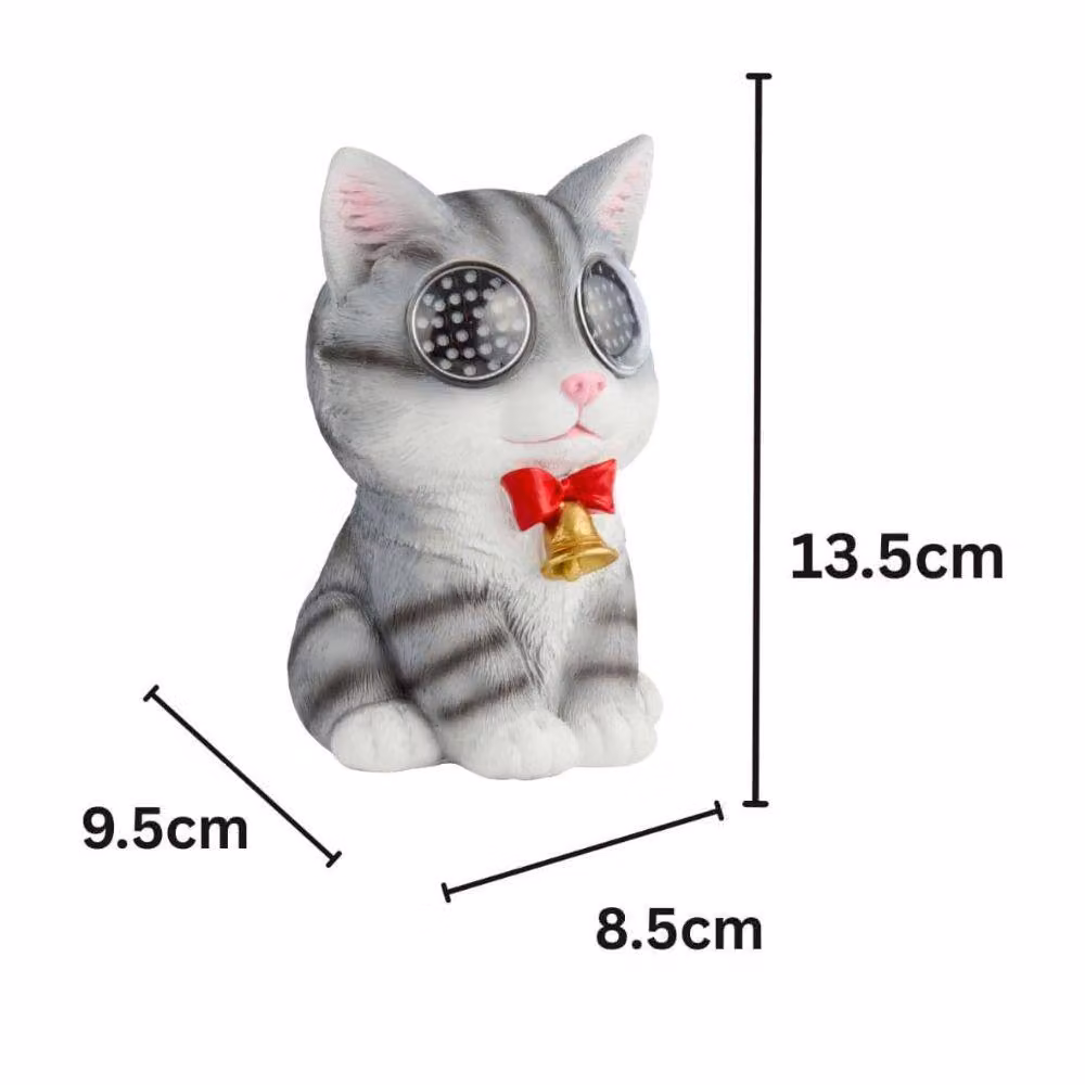 Marco Paul Solar Resin Cat Garden Ornaments in Grey, Height: 15 cm – 2