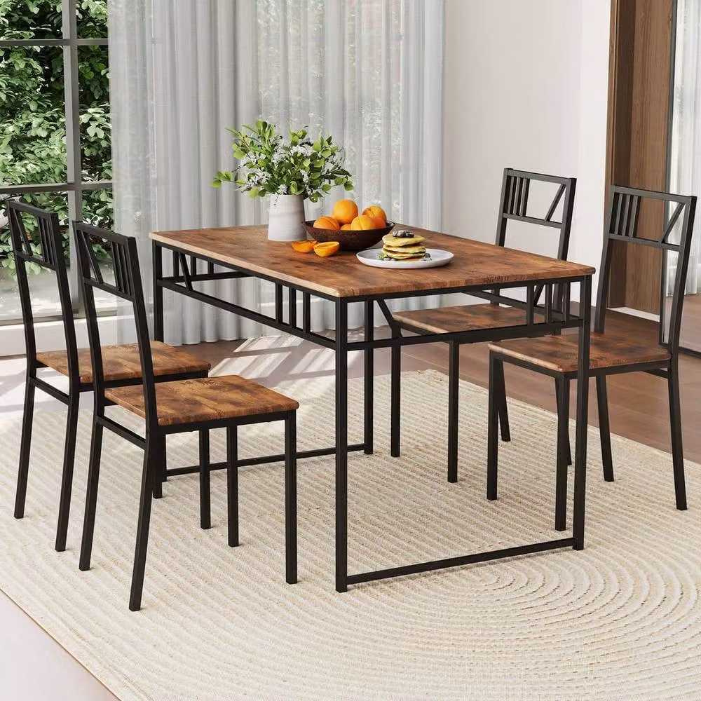 Costway 5 Piece Industrial Style Dining Table and 4 Chairs Set in Brown – 4