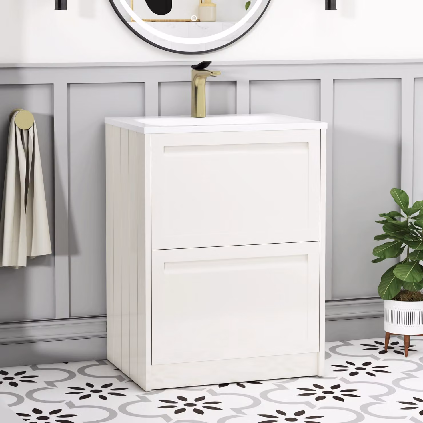 Royal Bathrooms Elmore Classic White Traditional 2 Drawer Floor Standing Vanity Unit with Matt Stone Basin