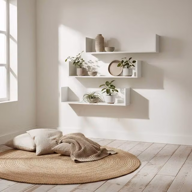 Wyld Haus Yosatoli Set of 3 White U Shaped Floating Shelves, W: 80 cm, D: 18 cm, H: 18 cm