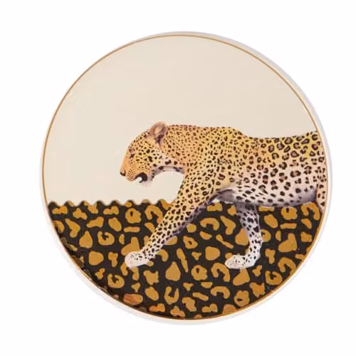 Orsina Set of 4 Round Stoneware Coasters in Black, White and Gold Leopard Design – 3