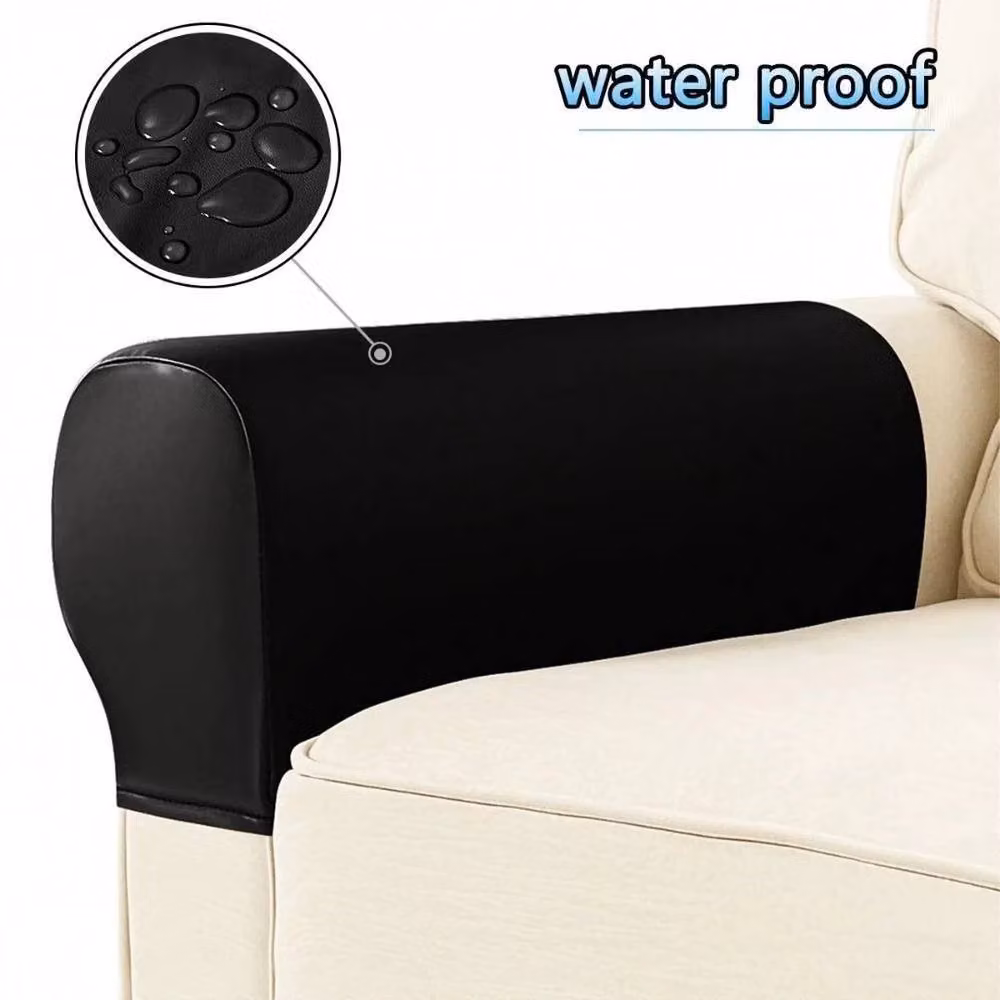 SPETLEK Thick Black PU Leather Armchair Covers, Water Repellent and Machine Washable – 2