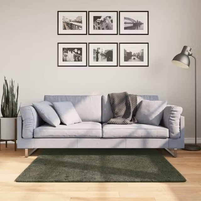 Berkfield Home HUARTE Square Short Pile Washable Rug in Forest Green, W/D/H: 120 x 120 x 1 cm – 1
