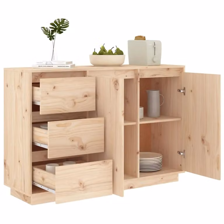 Berkfield Home Rustic Solid Wood Pine Sideboard in Brown, W/D/H: 111 x 34 x 75 cm