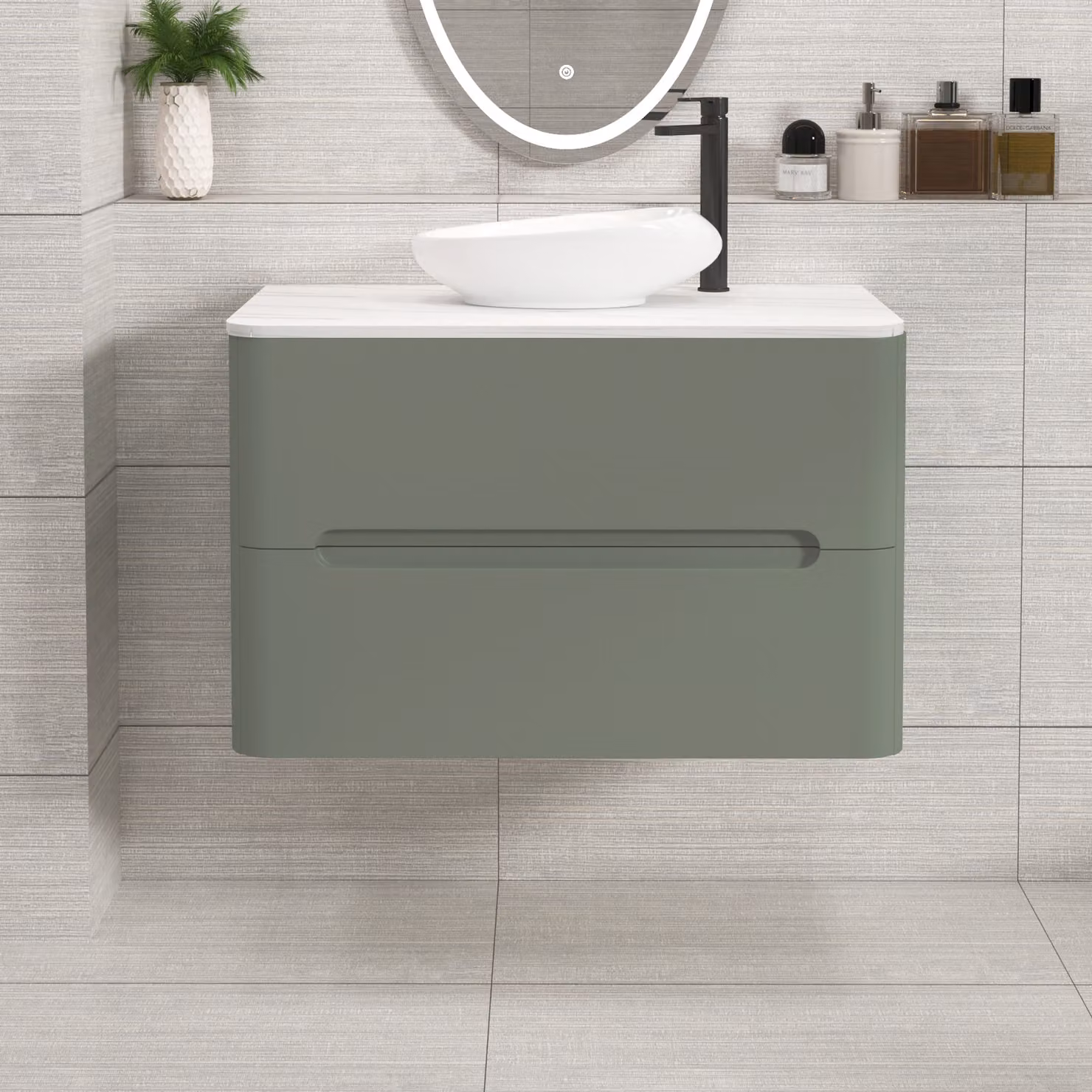 Royal Bathrooms Venice 800mm Sage Green Wall Hung 2 Drawer Vanity Unit with Nova Basin