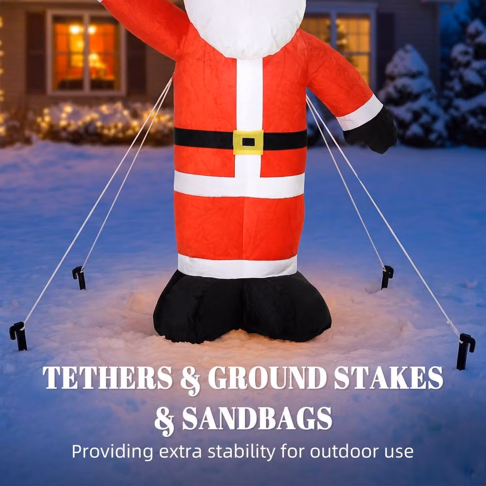 OUTSUNNY 5ft Red and White Velvet Look Inflatable Santa Claus with LED Lights – 6