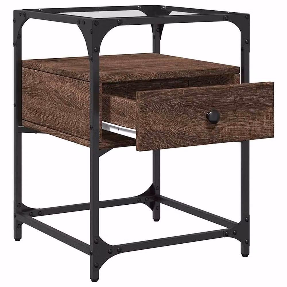 Berkfield Home Decorative Bedside Cabinet in Brown Oak, W/D/H: 40 x 40 x 55 cm – 5