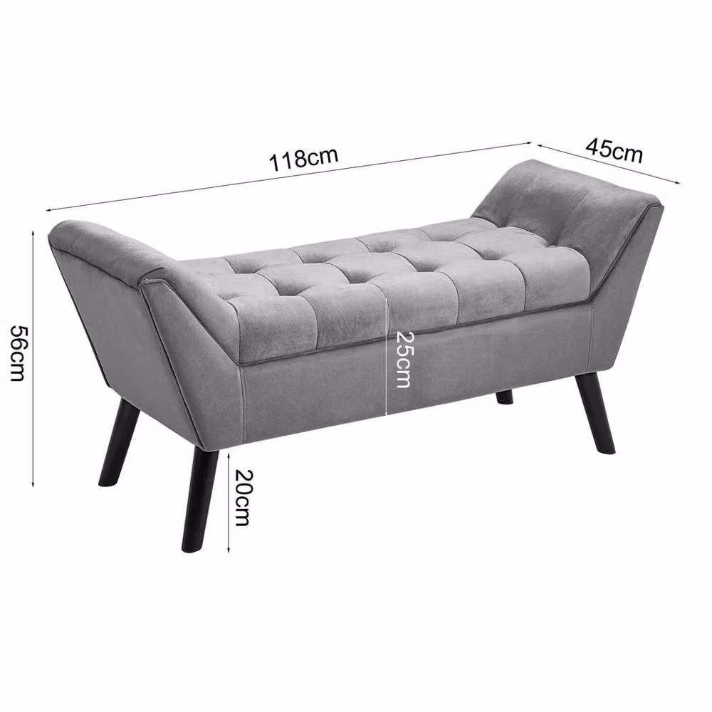 KORVIXA Grey Velvet Longue Chair Bed End Stool and Bedside Bench – 2