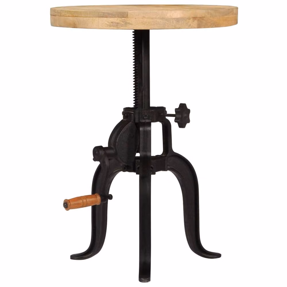 Berkfield Home Height Adjustable Round Side Table in Brown Solid Mango Wood and Cast Iron – 2