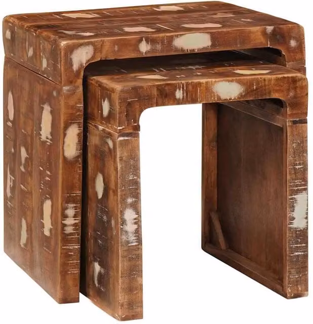 Berkfield Home Modern Multicolour Solid Reclaimed Wood End Tables with Nested Tops – 1