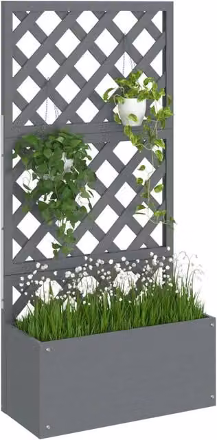 Berkfield Home Grey WPC Trellis Planter Tub W/D/H: 65 x 33 x 135 cm
