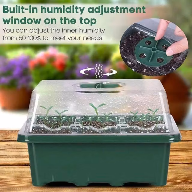 FLAVORA 10 Pack of Green 12 Hole Plastic Seed Starter Grow Trays – 1