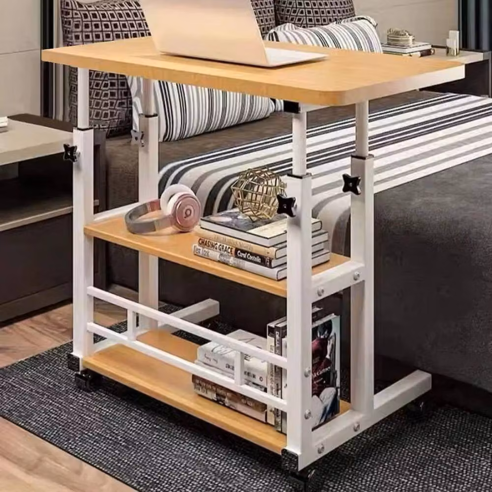 EONLION Foldable Wood Mobile Over Bed Table in Brown, Height Adjustable with Castors, 100 cm – 3