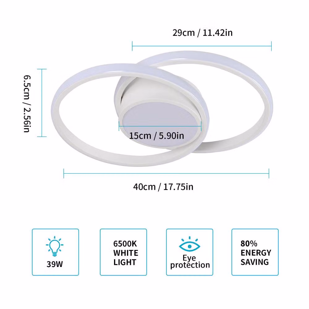 Pheashine Modern Double Ring LED Ceiling Light, 42W, White, Diameter: 40 cm – 2