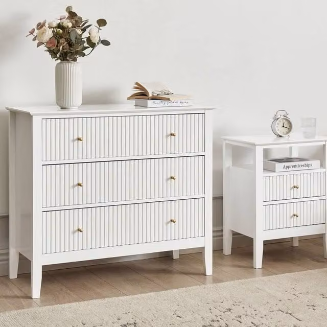 Wyld and Coco 3-Drawer Chest in White MDF with Gold Handles
