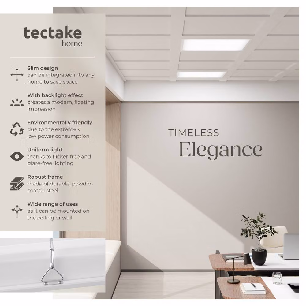 tectake Lucerna LED Panel Light in White, 36W Slim Design with Floating Backlight Effect, Ceiling or Wall-Mountable, W/D/H: 62 x 62 x 3.4 cm – 2