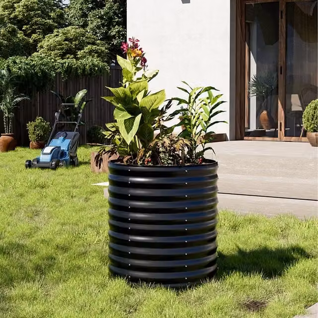 Lifeideas Round Metal Raised Bed in Anthracite, Diameter: 80 cm
