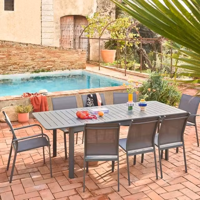 sweeek Set of 4 Stackable Aluminium Garden Chairs in Matt Dark Grey