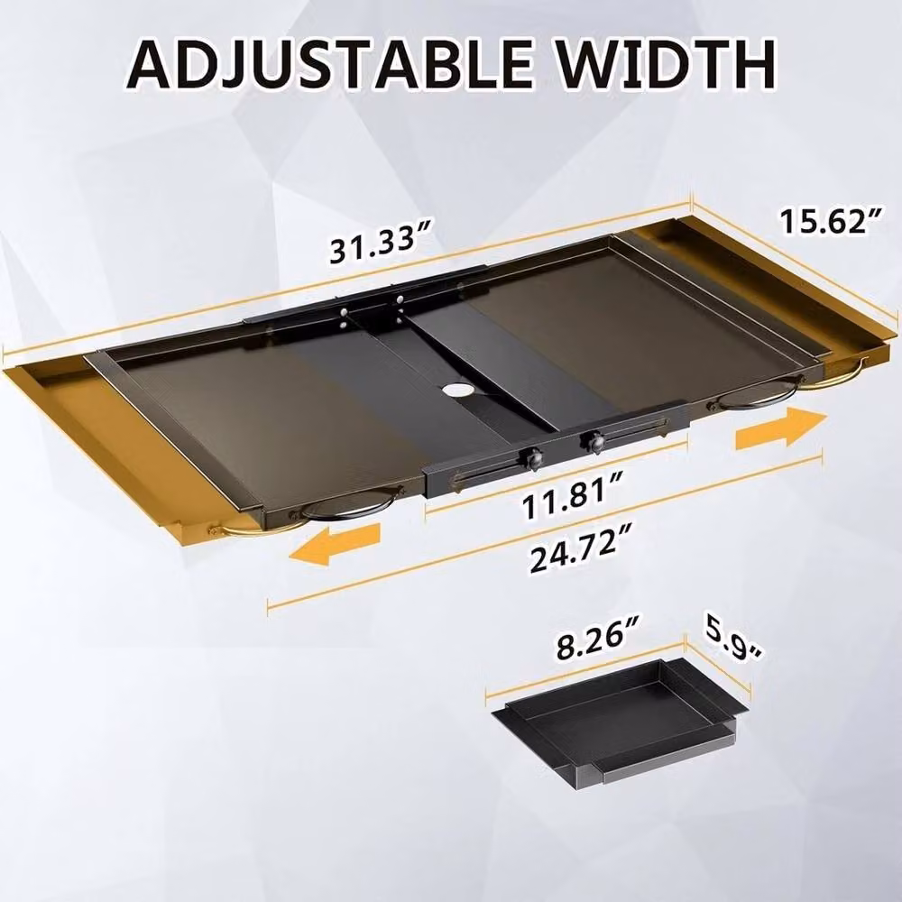 VOGREX Adjustable Replacement Metal BBQ Grease Tray for 3-5 Burner Gas Grills, Black – 2