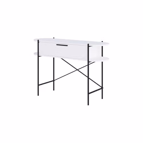 FWStyle Otis Minimalist Console Table with 1 Drawer and 2 Shelves, Matt White and Black Metal Frame, W/D/H: 130 x 41.2 x 86.2 cm