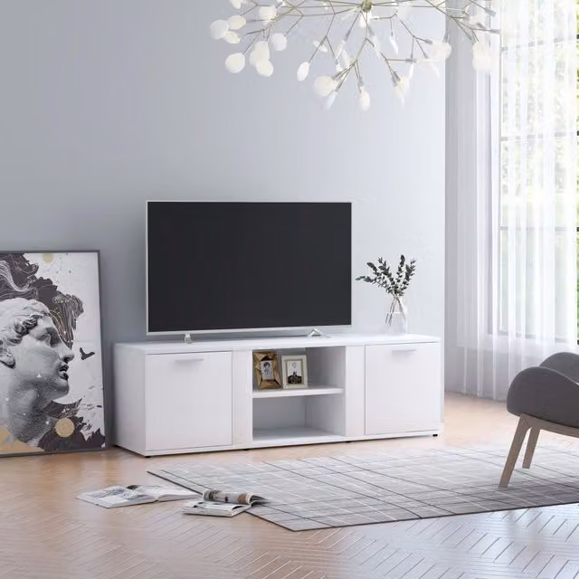 Berkfield Home White TV Cabinet in Engineered Wood W/D/H: 120 x 34 x 37 cm – 1