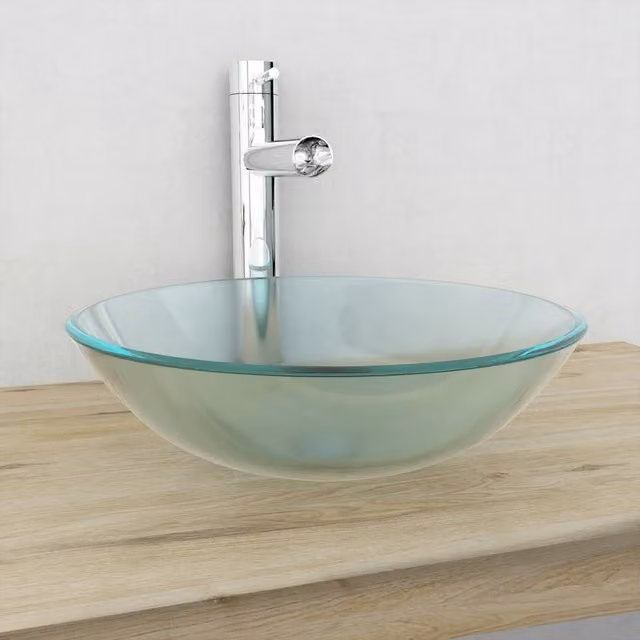 Berkfield Home Round Tempered Glass Countertop Basin in White and Transparent, Diameter: 42 cm, Height: 13 cm – 1