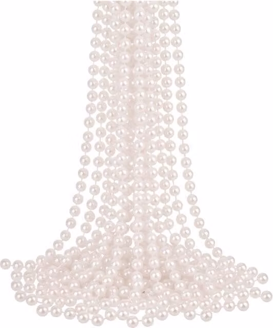 Neel Blue 9m Metallic Christmas Bead Chain, 7.5mm Shiny Pearl Garland in White and Blue