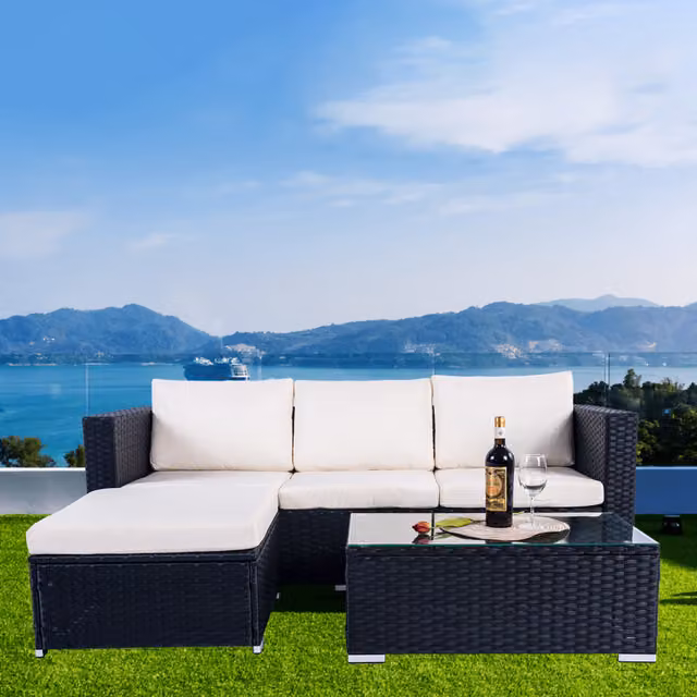 Madefor.living Dunham 4 Seat Rattan Sofa Set with Coffee Table in Black and White