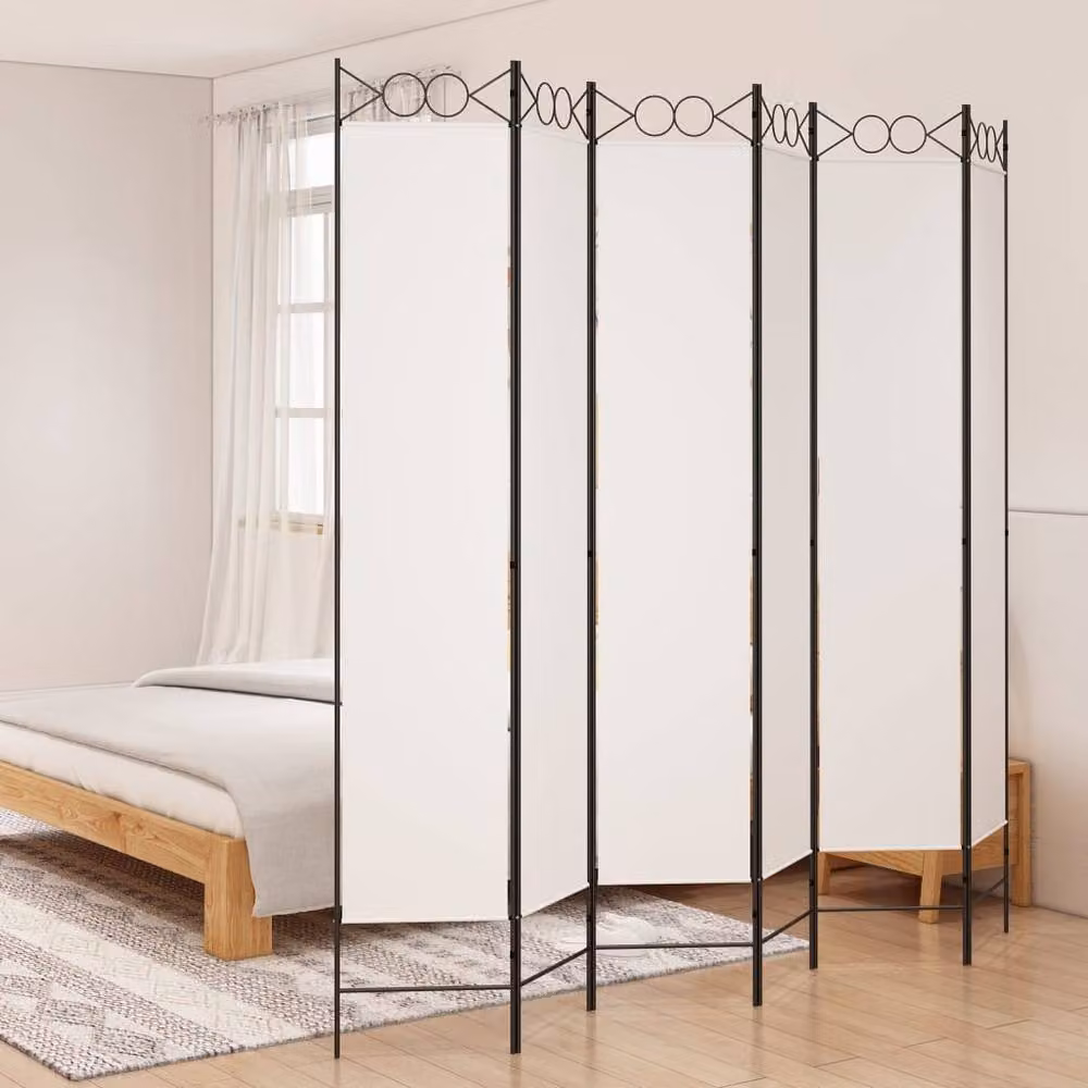 Berkfield Home 6-Panel Fabric and Metal Room Divider, White, W: 240 cm, H: 220 cm – 2