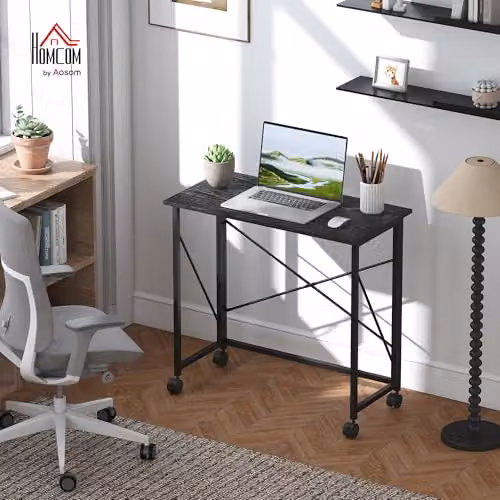 HOMCOM Black Folding Computer Desk with Castors, W: 80 cm, D: 40 cm, H: 75 cm – 2
