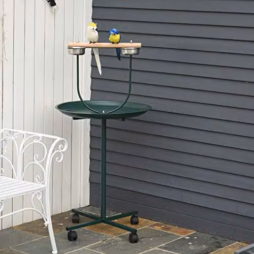 PawHut Bird Perch T-Stand for Small and Medium Birds, Green, H 122 x W 60 x D 60 cm – 2