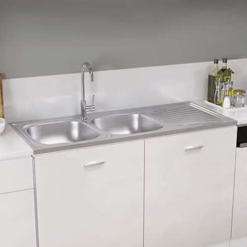 vidaXL Stainless Steel Double Kitchen Sink in Silver, W/D/H: 120 x 60 x 15.5 cm – 2