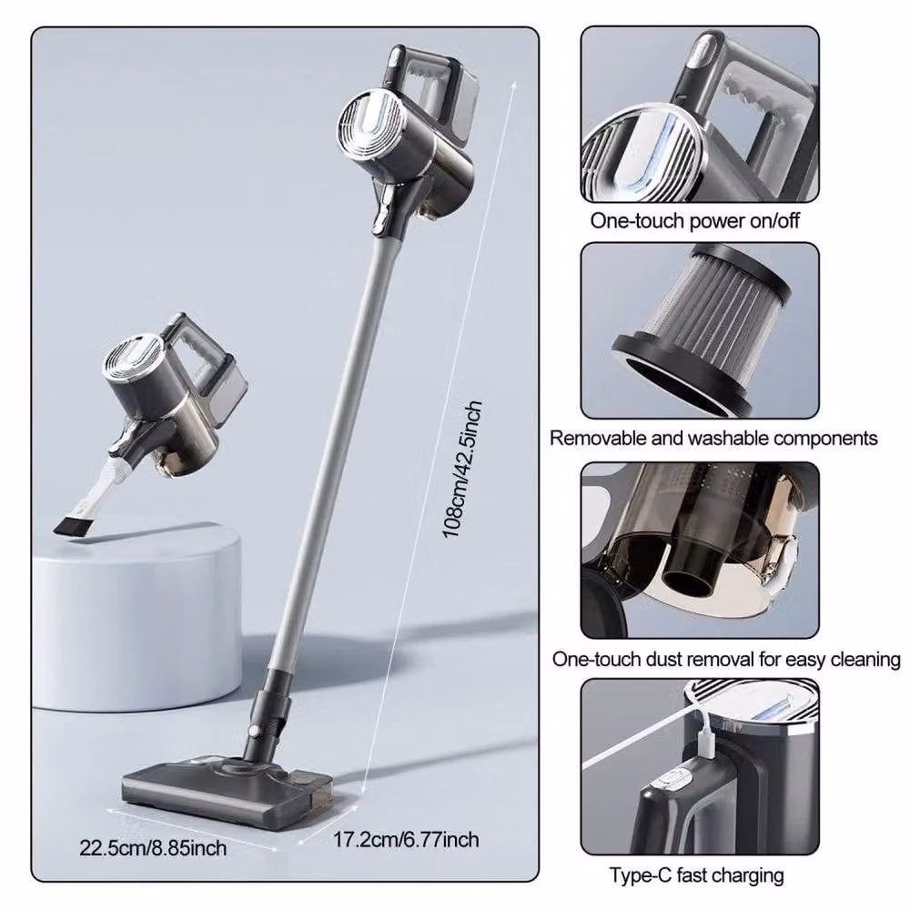 EONLION Bagless Upright Handheld Cordless Vacuum in Grey, Height: 100 cm – 2