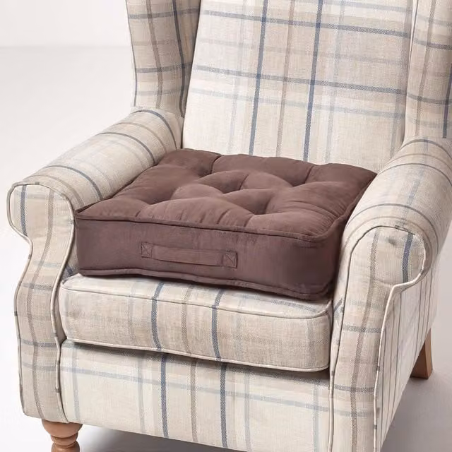 Homescapes Brown Faux Suede Armchair Booster Cushion, 50 x 50 cm
