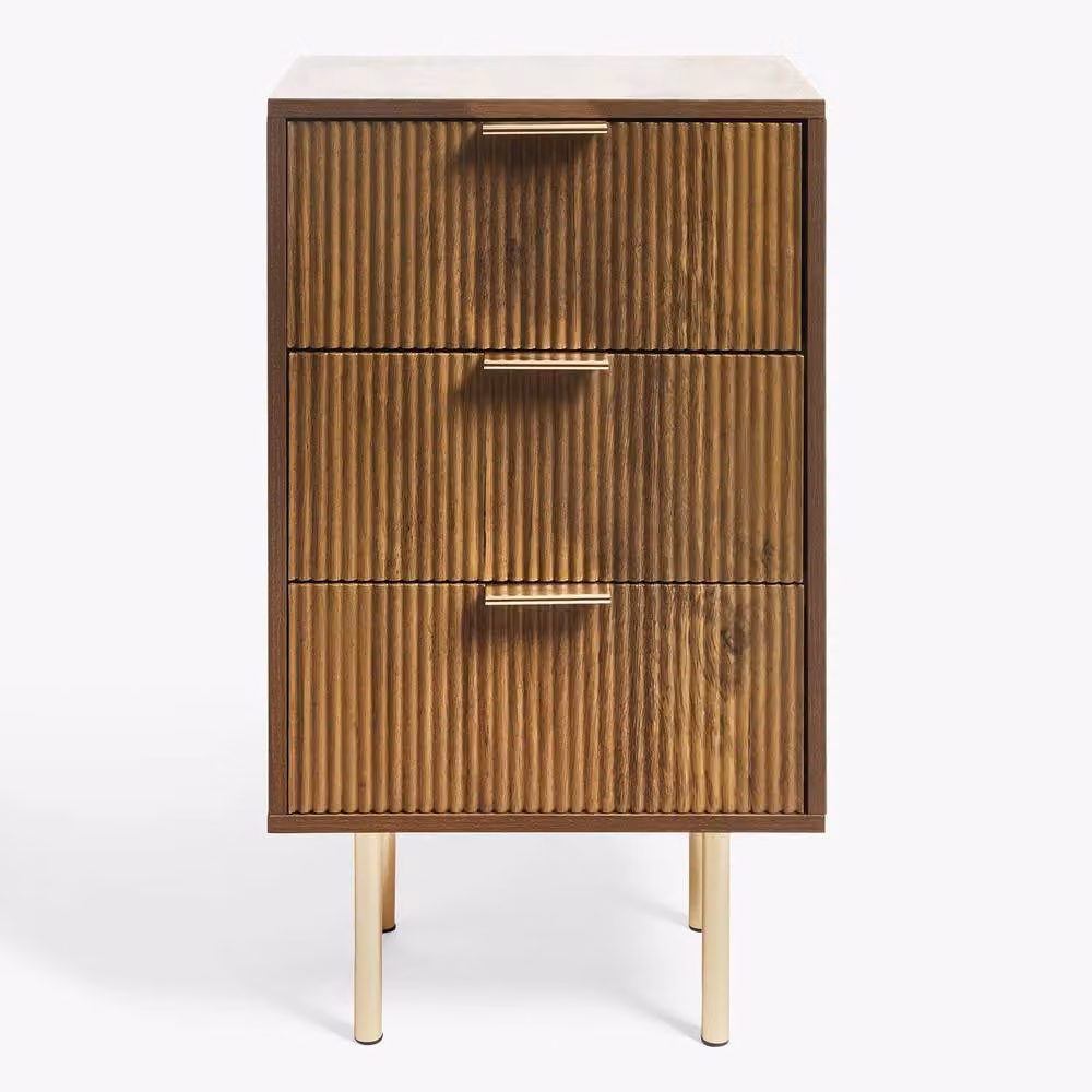 OHS Ribbed 3-Drawer Bedside Table and Office Nightstand in Walnut Brown – 2