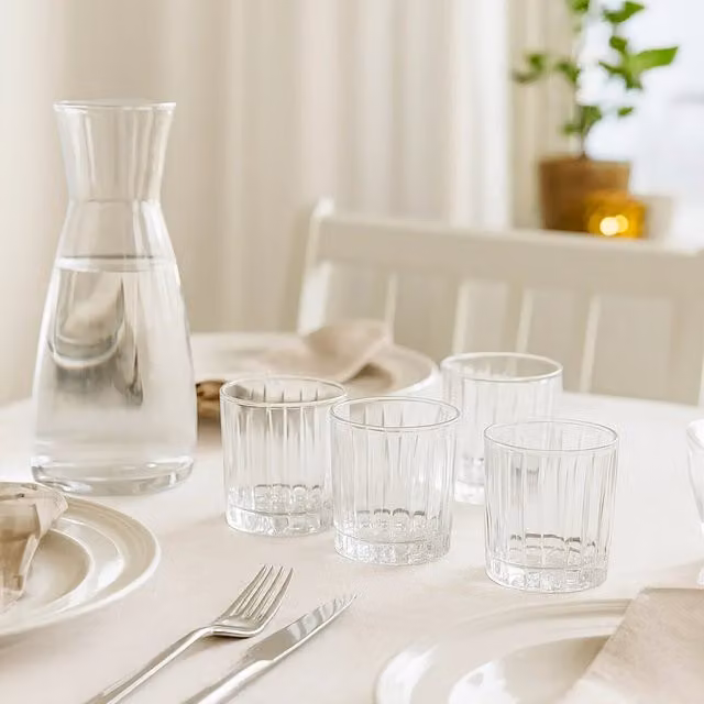 Orsina Beaufort Set of 4 Striped Crystal Large Tumblers, 350 ml, Transparent – 1
