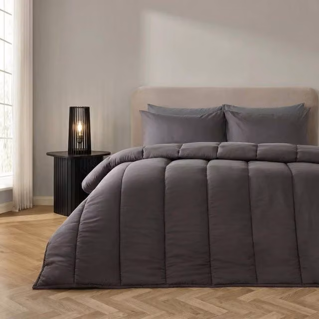 OHS Charcoal Grey 10.5 TOG Coverless Duvet and Pillowcase Bedding Set, King Size